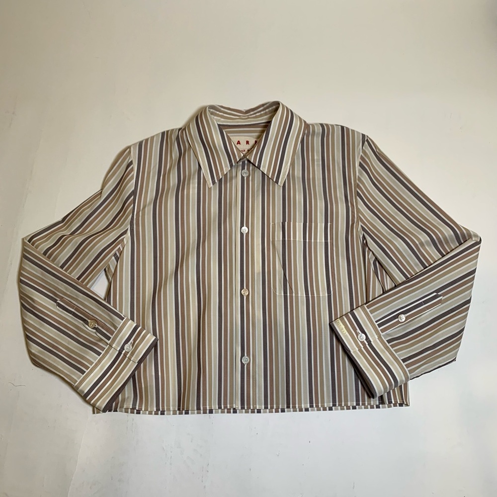 MARNI Cotton Small Shirt with Collar and Front Pocket in Nomad